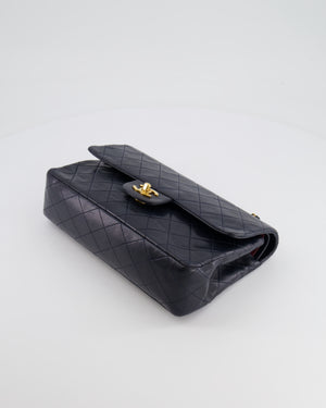 Chanel Vintage Navy Medium Classic Double Flap Bag in Lambskin Leather with 24K Gold Hardware