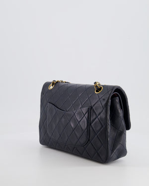 Chanel Vintage Navy Medium Classic Double Flap Bag in Lambskin Leather with 24K Gold Hardware