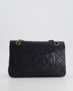 Chanel Vintage Navy Medium Classic Double Flap Bag in Lambskin Leather with 24K Gold Hardware