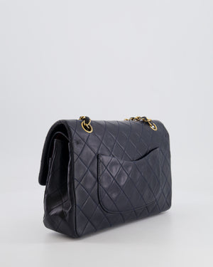 Chanel Vintage Navy Medium Classic Double Flap Bag in Lambskin Leather with 24K Gold Hardware