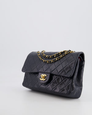 Chanel Vintage Navy Medium Classic Double Flap Bag in Lambskin Leather with 24K Gold Hardware