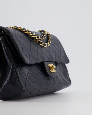 Chanel Vintage Navy Medium Classic Double Flap Bag in Lambskin Leather with 24K Gold Hardware
