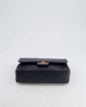 Chanel Vintage Navy Medium Classic Double Flap Bag in Lambskin Leather with 24K Gold Hardware