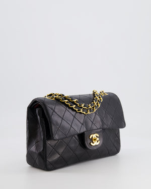 Chanel Vintage Black Small Classic Double Flap Bag in Lambskin Leather with 24k Gold Hardware