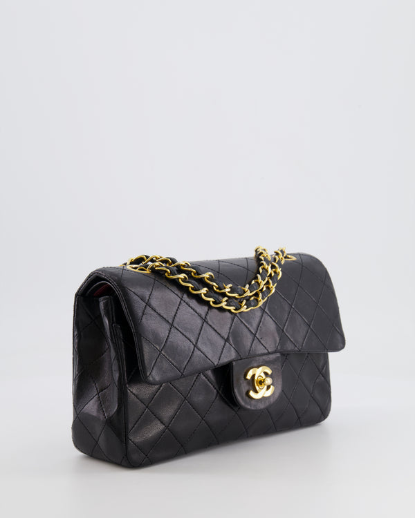 Chanel Vintage Black Small Classic Double Flap Bag in Lambskin Leather with 24k Gold Hardware