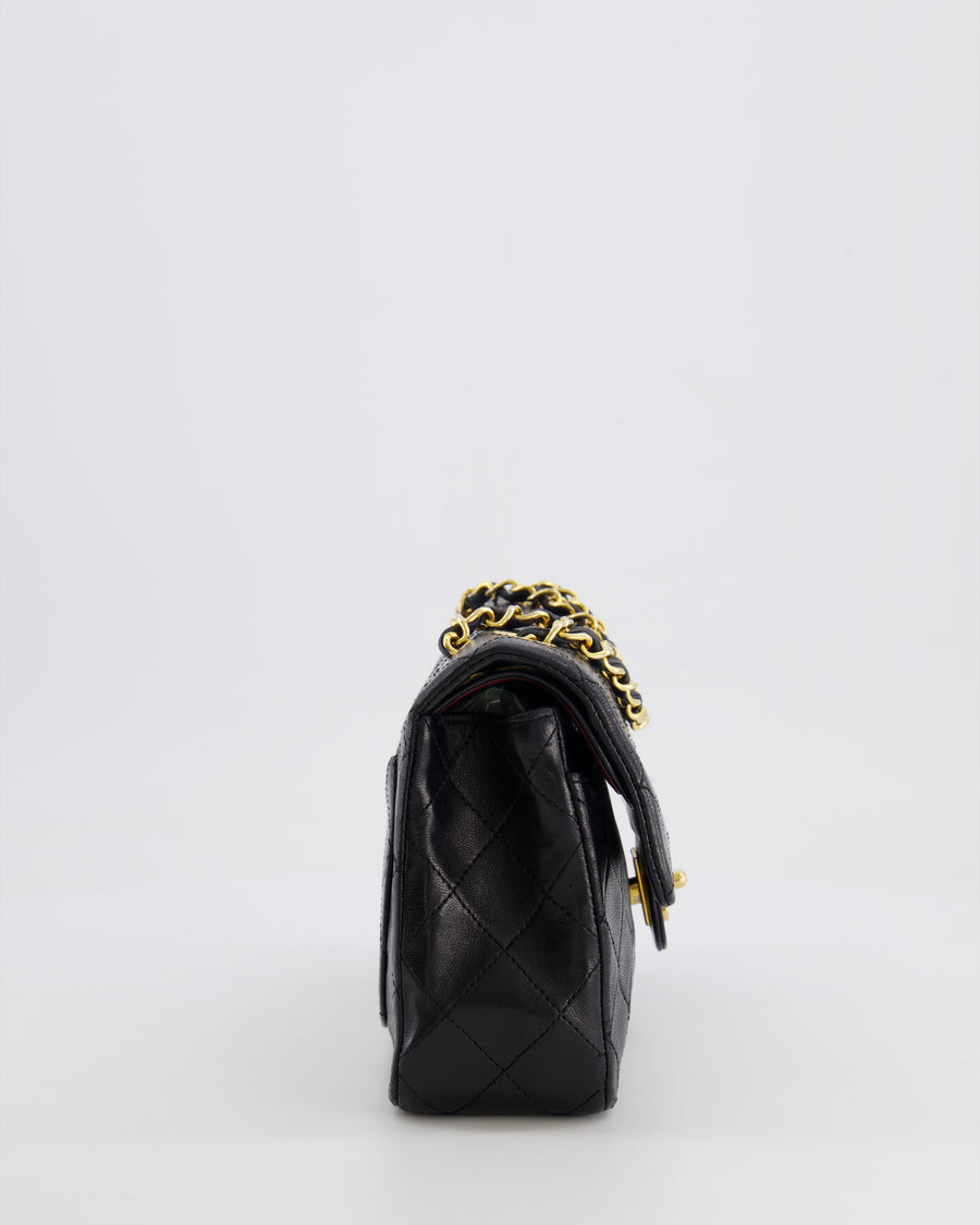 Chanel Vintage Black Small Classic Double Flap Bag in Lambskin Leather with 24k Gold Hardware