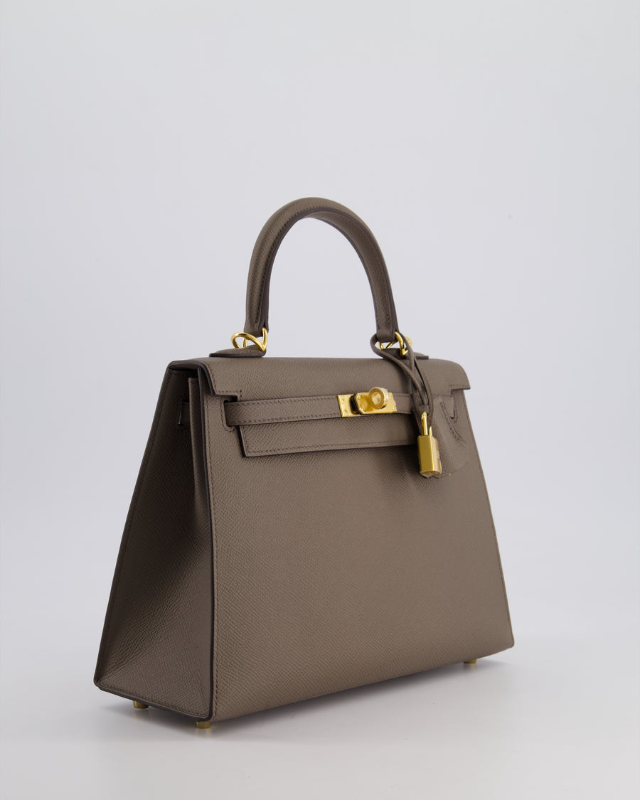 *RARE* Hermès Kelly Sellier Bag 25cm in Gris Etain Epsom Leather with Gold Hardware