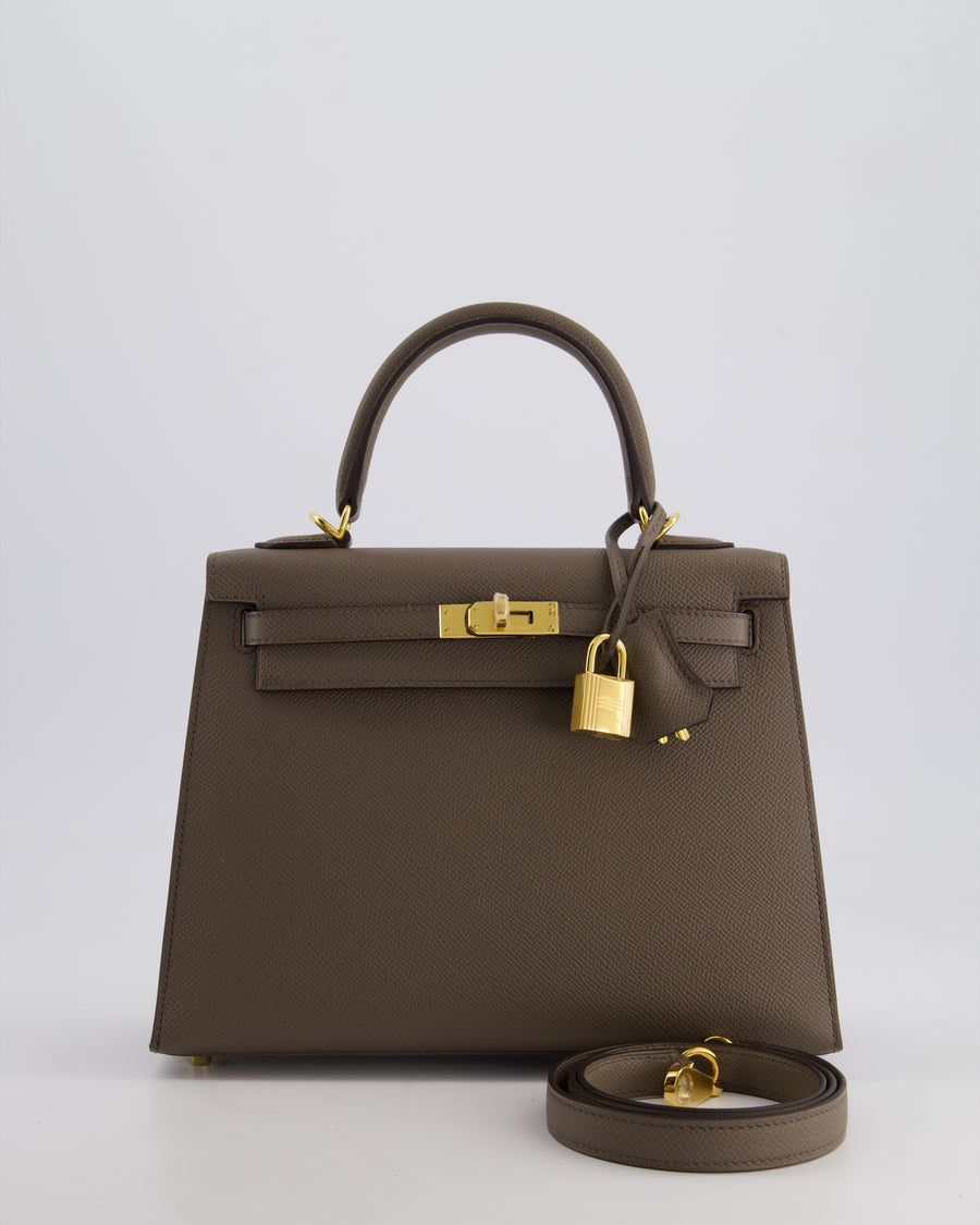 *RARE* Hermès Kelly Sellier Bag 25cm in Gris Etain Epsom Leather with Gold Hardware