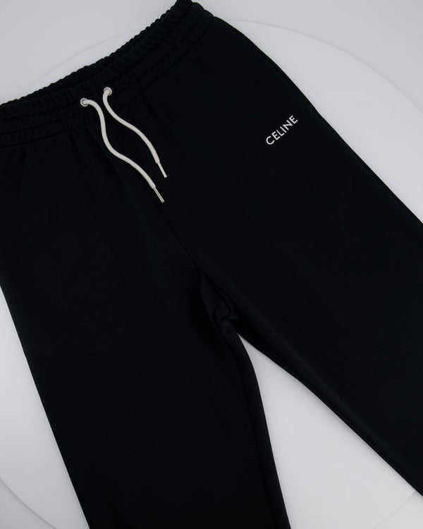 Celine Black Jersey Tracksuit Bottoms with White Embroidered Logo Detail Size S (UK 6-8)
