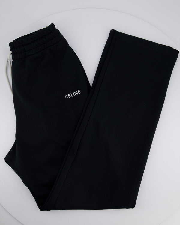 Celine Black Jersey Tracksuit Bottoms with White Embroidered Logo Detail Size S (UK 6-8)