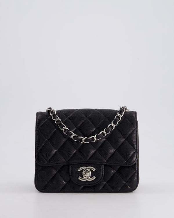 Chanel Black Mini Square Single Flap Bag in Caviar Lambskin Leather and Silver Hardware