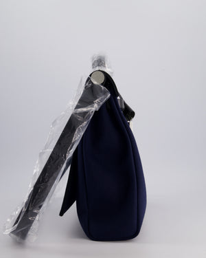 Hermès Herbag 39 Messanger in Bleu Marine Canvas and Noir Leather with Palladium Hardware