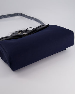 Hermès Herbag 39 Messanger in Bleu Marine Canvas and Noir Leather with Palladium Hardware