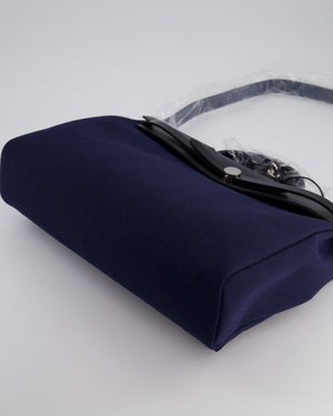 Hermès Herbag 39 Messanger in Bleu Marine Canvas and Noir Leather with Palladium Hardware
