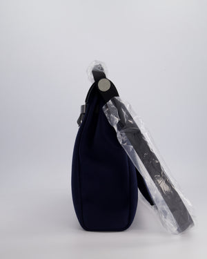 Hermès Herbag 39 Messanger in Bleu Marine Canvas and Noir Leather with Palladium Hardware