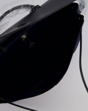 Hermès Herbag 39 Messanger in Bleu Marine Canvas and Noir Leather with Palladium Hardware