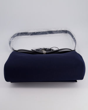 Hermès Herbag 39 Messanger in Bleu Marine Canvas and Noir Leather with Palladium Hardware
