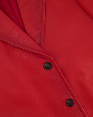 Prada Red Lambskin Leather Coat with Black Button Details Size IT 42 (UK 10)