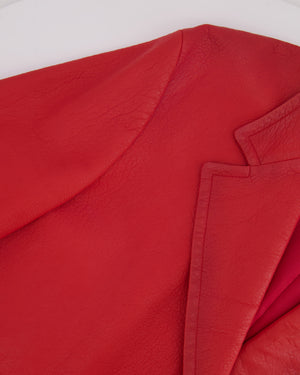 Prada Red Lambskin Leather Coat with Black Button Details Size IT 42 (UK 10)