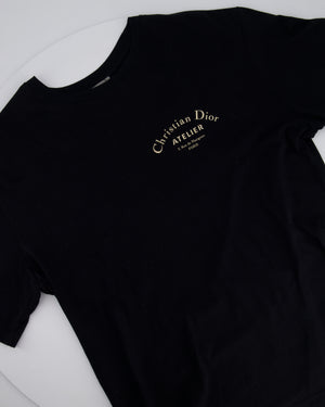 Christian Dior Black Menswear Round Neck T-shirt with Christian Dior Atelier Logo Detail in Gold Size L (EU 50)