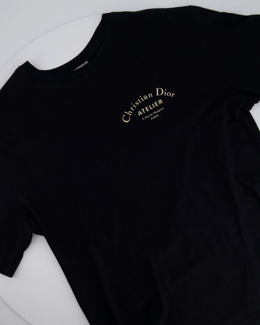 Christian Dior Black Menswear Round Neck T-shirt with Christian Dior Atelier Logo Detail in Gold Size L (EU 50)