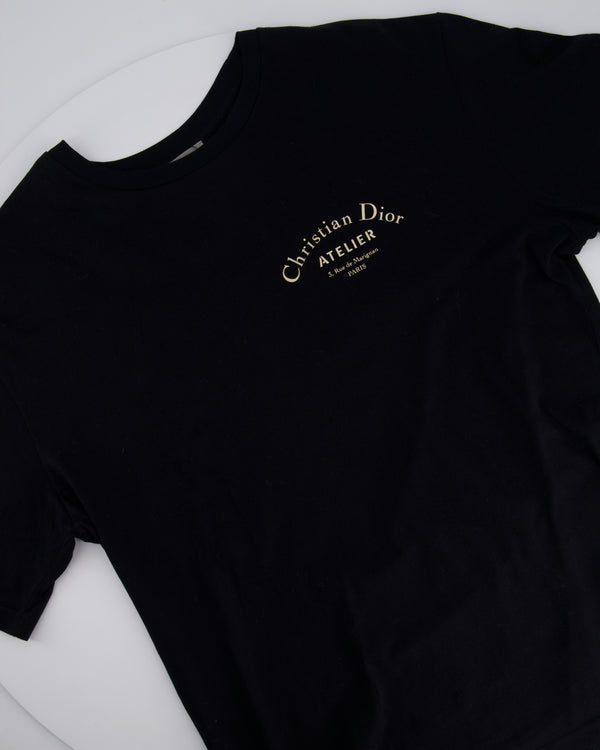 Christian Dior Black Menswear Round Neck T-shirt with Christian Dior Atelier Logo Detail in Gold Size L (EU 50)
