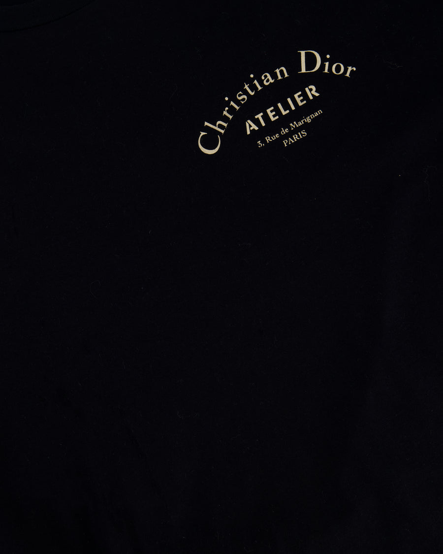 Christian Dior Black Menswear Round Neck T-shirt with Christian Dior Atelier Logo Detail in Gold Size L (EU 50)