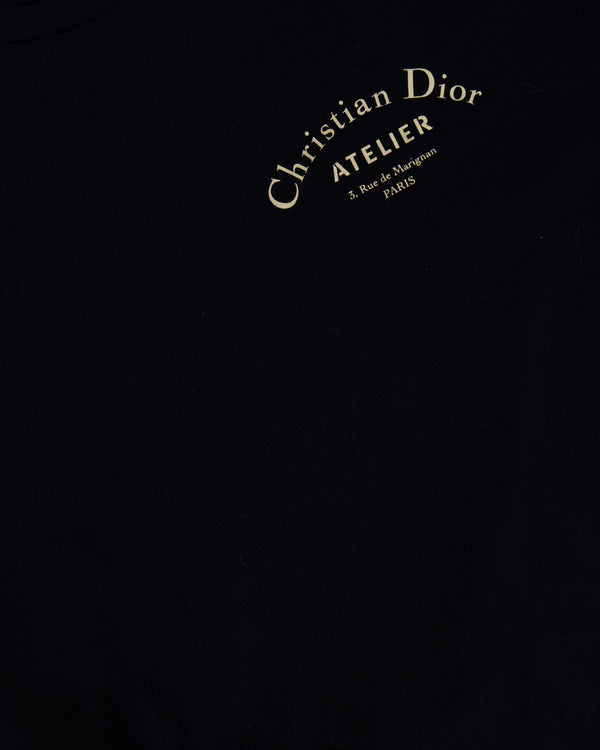 Christian Dior Black Menswear Round Neck T-shirt with Christian Dior Atelier Logo Detail in Gold Size L (EU 50)