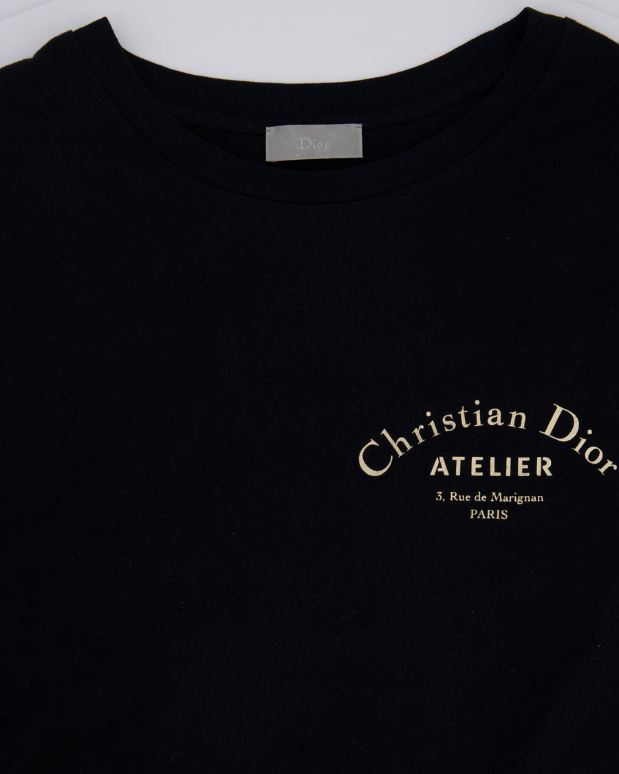 Christian Dior Black Menswear Round Neck T-shirt with Christian Dior Atelier Logo Detail in Gold Size L (EU 50)