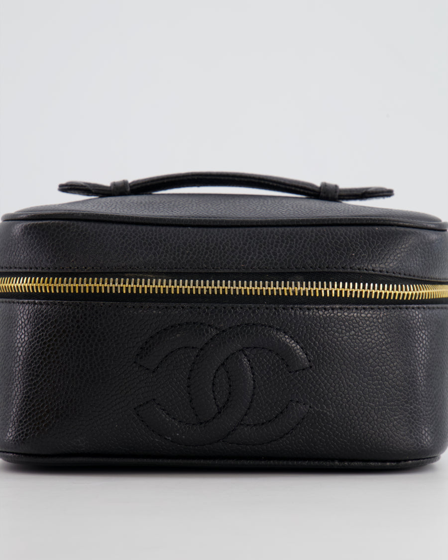 Chanel Vintage Black Vanity Bag in Caviar Leather with 24K Gold Hardware