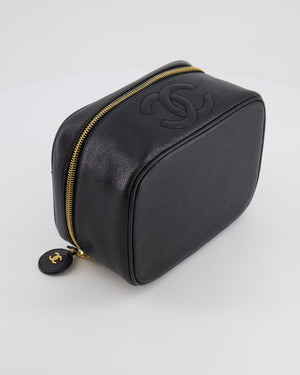 Chanel Vintage Black Vanity Bag in Caviar Leather with 24K Gold Hardware