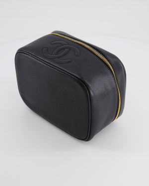 Chanel Vintage Black Vanity Bag in Caviar Leather with 24K Gold Hardware