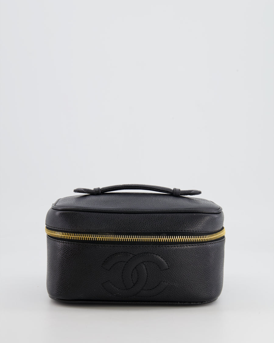 Chanel Vintage Black Vanity Bag in Caviar Leather with 24K Gold Hardware