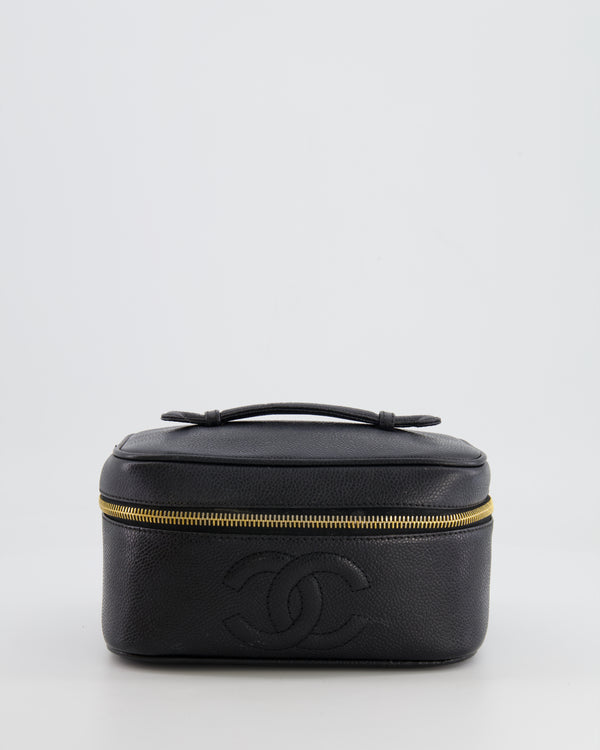 Chanel Vintage Black Vanity Bag in Caviar Leather with 24K Gold Hardware
