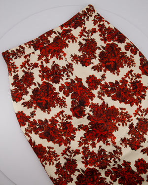 Emilia Wickstead Cream and Red Floral Crop Top and Midi Skirt Set Size UK 12
