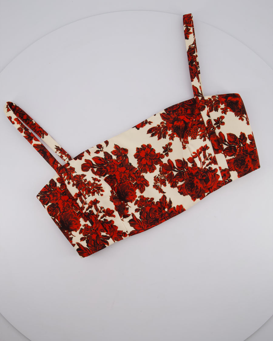 Emilia Wickstead Cream and Red Floral Crop Top and Midi Skirt Set Size UK 12
