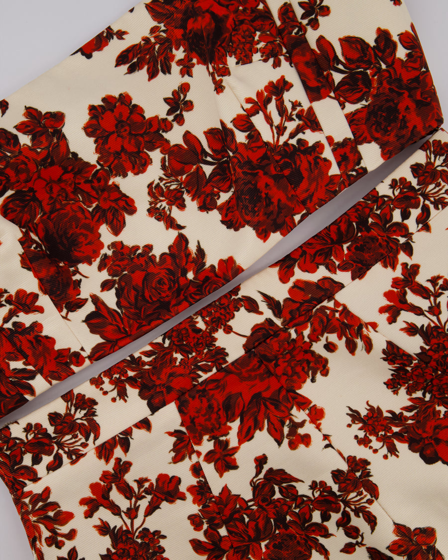 Emilia Wickstead Cream and Red Floral Crop Top and Midi Skirt Set Size UK 12