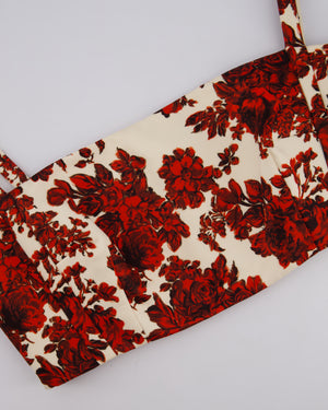 Emilia Wickstead Cream and Red Floral Crop Top and Midi Skirt Set Size UK 12