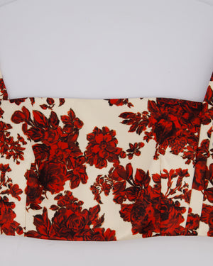 Emilia Wickstead Cream and Red Floral Crop Top and Midi Skirt Set Size UK 12
