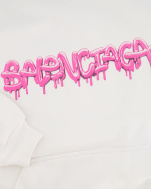 Balenciaga White Hooded Sweater with Pink Logo Size L (UK 10/12) RRP £1,100