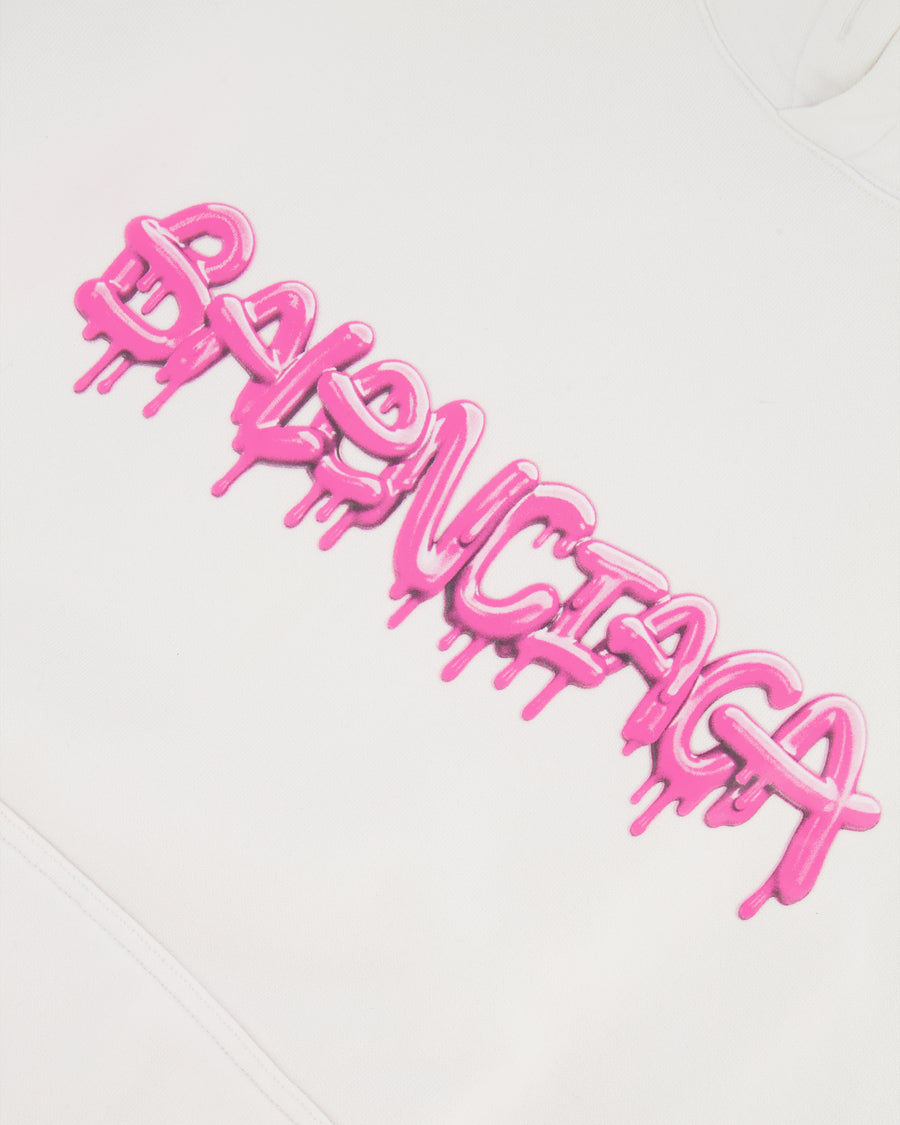 Balenciaga White Hooded Sweater with Pink Logo Size L (UK 10/12) RRP £1,100