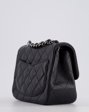 Chanel Black Mini Square Single Flap Bag in Calfskin Leather with Silver Hardware