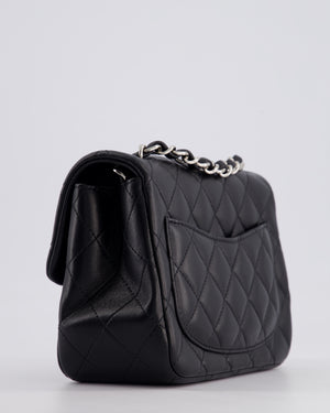 Chanel Black Mini Square Single Flap Bag in Calfskin Leather with Silver Hardware