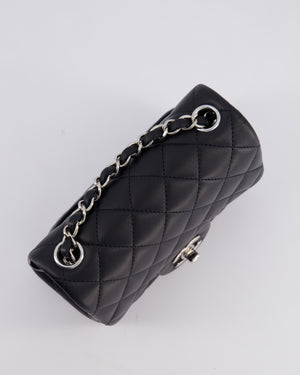 Chanel Black Mini Square Single Flap Bag in Calfskin Leather with Silver Hardware