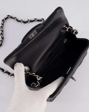 Chanel Black Mini Square Single Flap Bag in Calfskin Leather with Silver Hardware