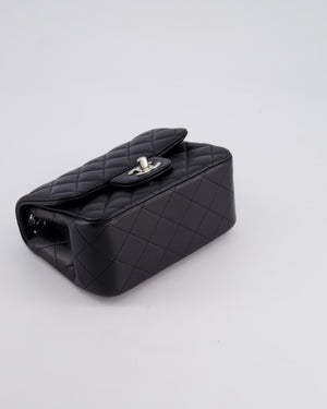 Chanel Black Mini Square Single Flap Bag in Calfskin Leather with Silver Hardware
