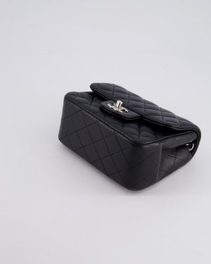 Chanel Black Mini Square Single Flap Bag in Calfskin Leather with Silver Hardware