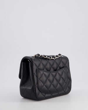 Chanel Black Mini Square Single Flap Bag in Calfskin Leather with Silver Hardware