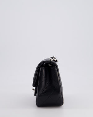 Chanel Black Mini Square Single Flap Bag in Calfskin Leather with Silver Hardware