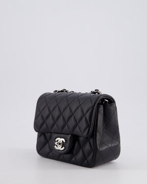 Chanel Black Mini Square Single Flap Bag in Calfskin Leather with Silver Hardware